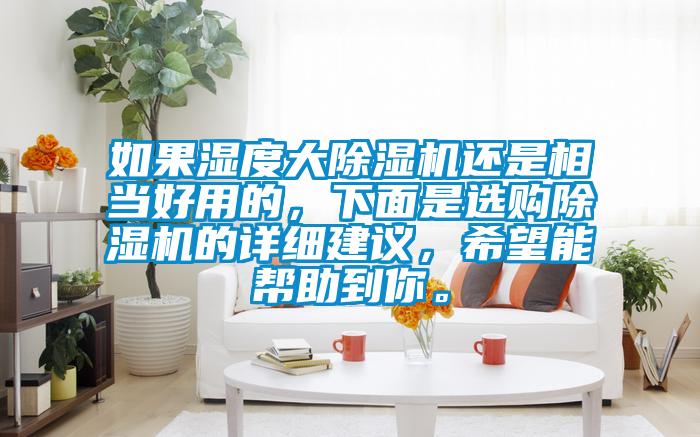 如果濕度大除濕機還是相當好用的，下面是選購除濕機的詳細建議，希望能幫助到你。